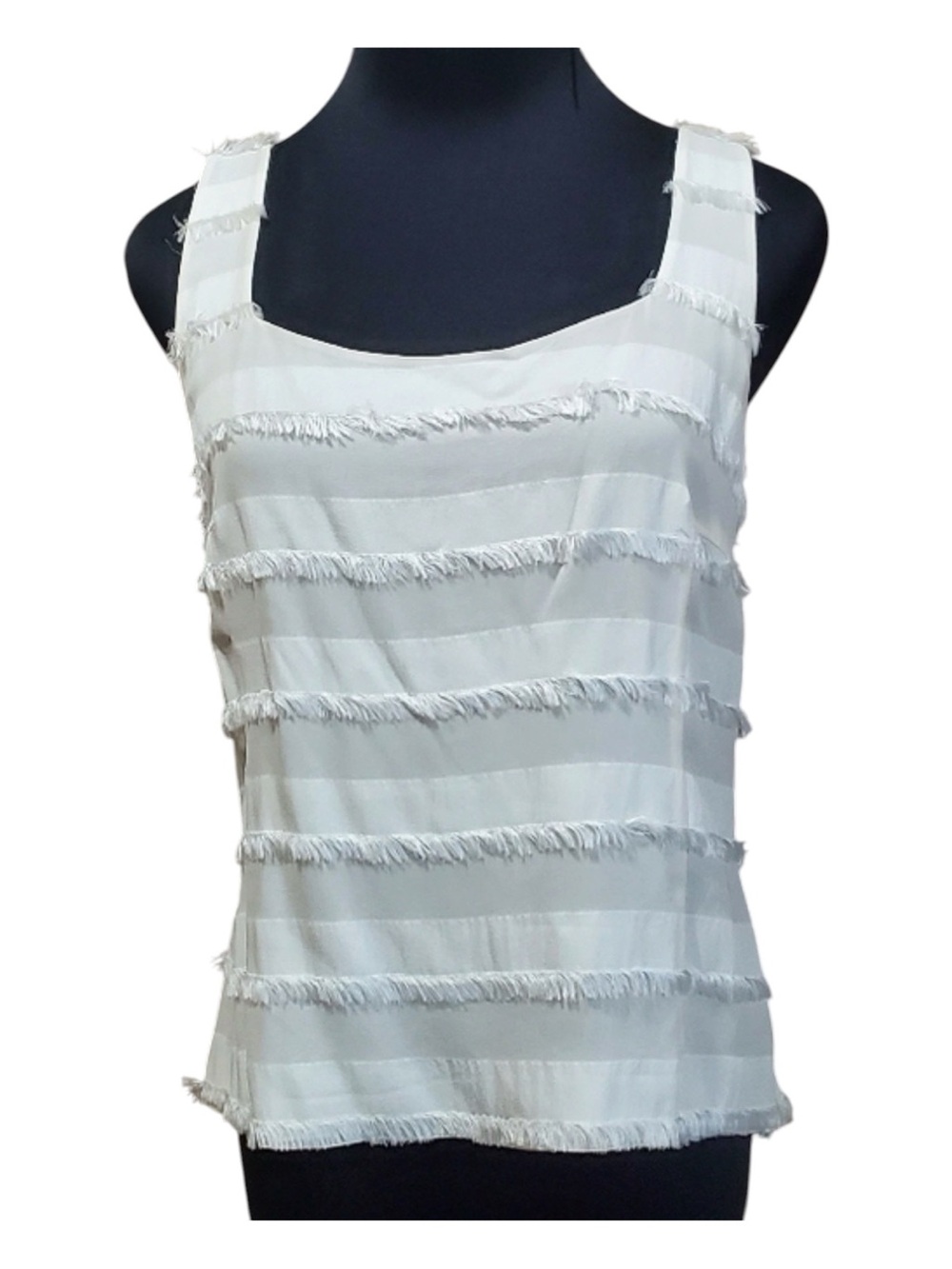 NWT Akris Ivory Fringe Stripe Silk, Lined Tank Top Sz 8